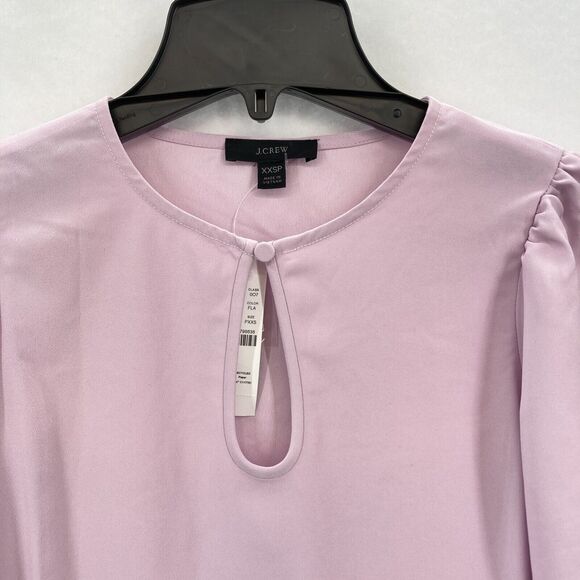 J.Crew Puff Sleeve Satin Back Crepe Top Women's XXS Petite Pink Keyhole Neckline - Picture 3 of 13